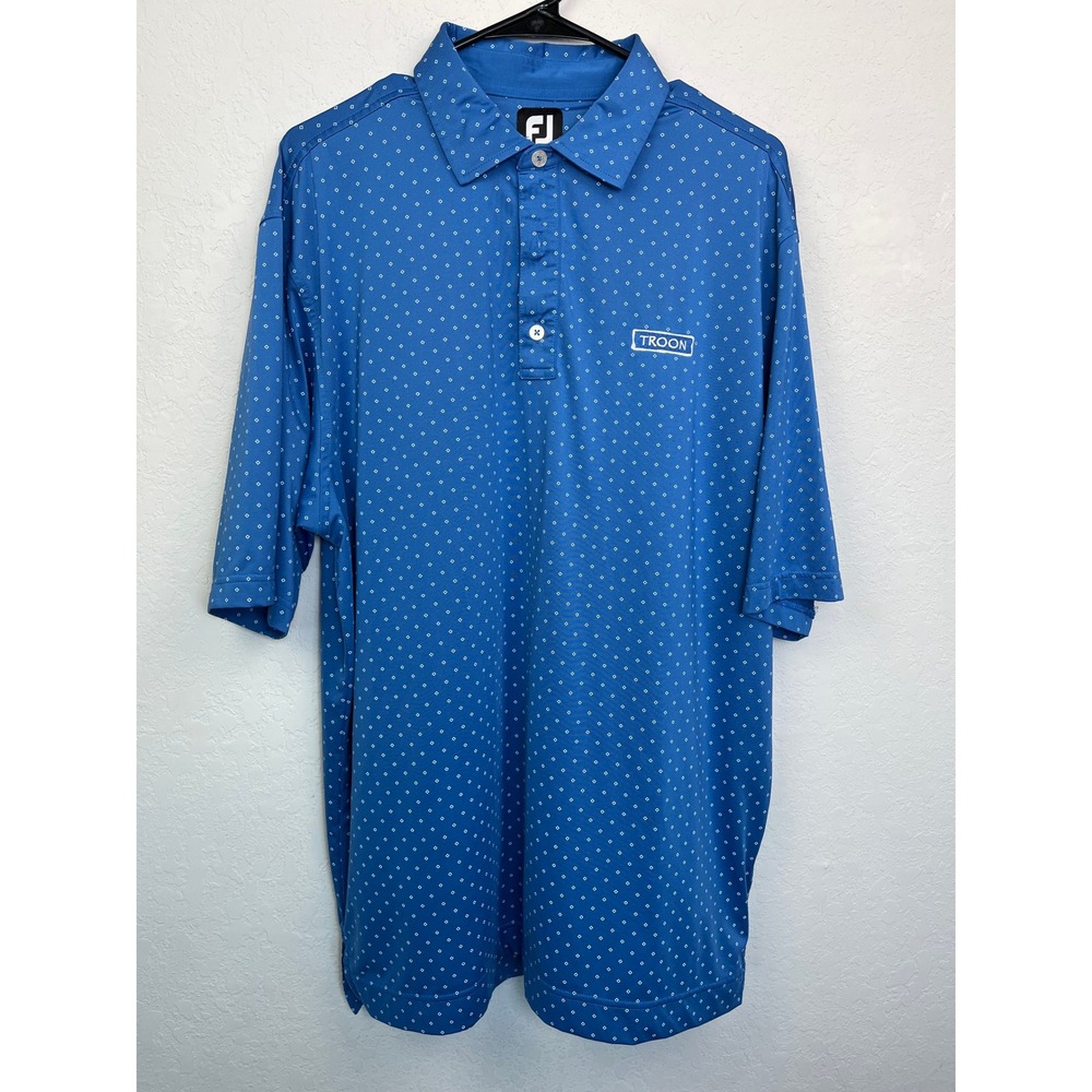 FootJoy FJ‎ Golf Polo Shirt Blue Diamond Pattern Troon Logo Mens Large